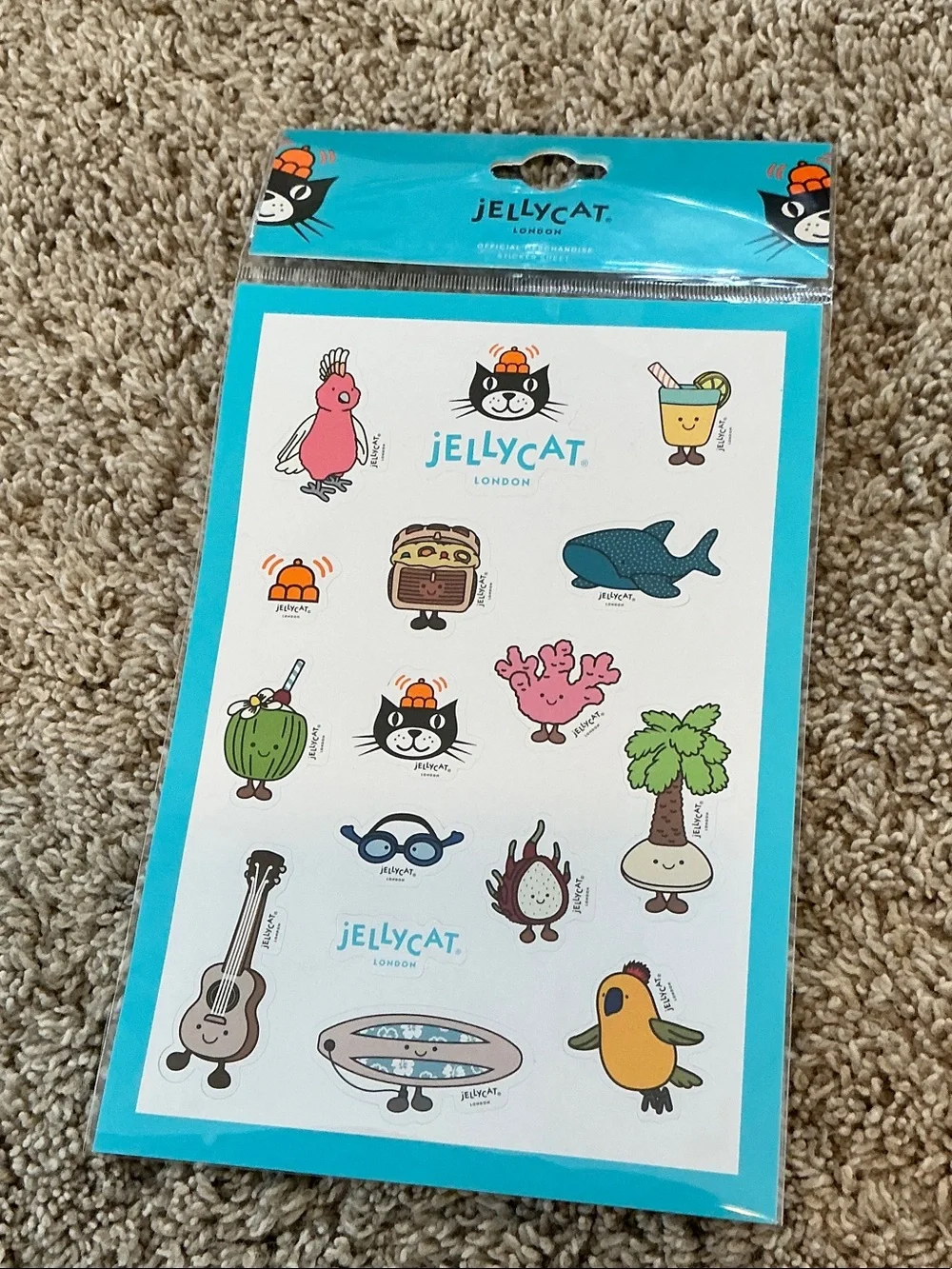 Jellycat Sticker Sheet — Turquoise Blue Border with Multicolored Cute Characters